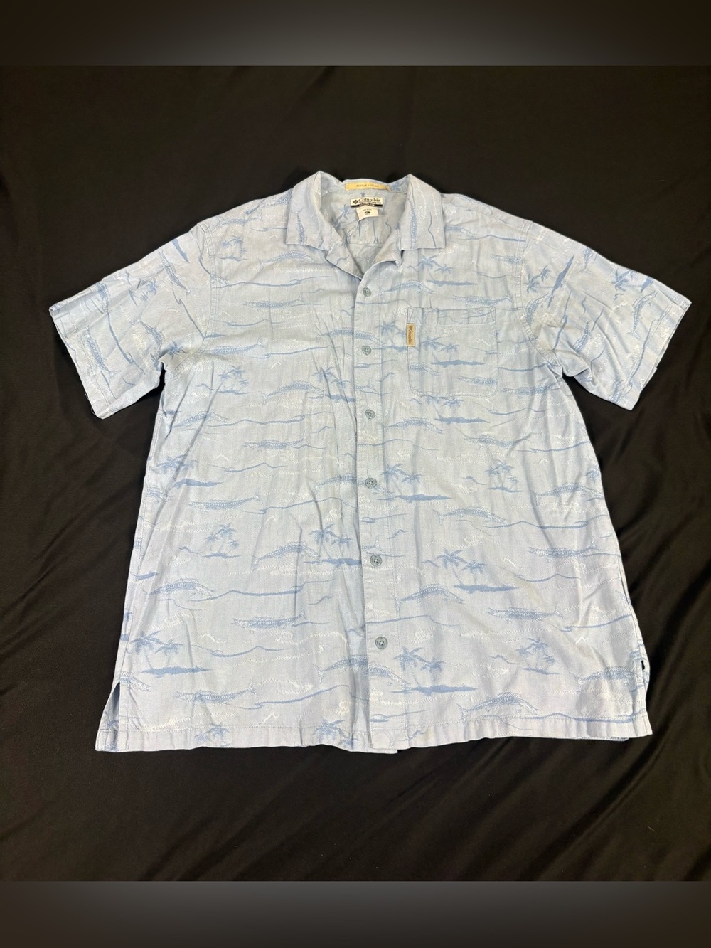 VTG Columbia River Lodge Mens Light Blue S/S Button Up Shirt XL